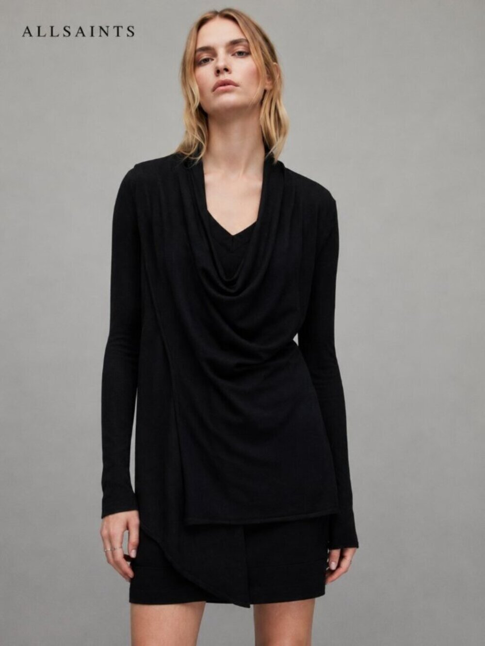 AllSaints Drina 3-Way Merino Wool Black Dress | Size Small | Quiet Luxury | 0456